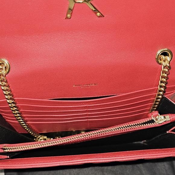 Saint Laurent Red Quilted Leather Shoulder Bag with Gold YSL Logo - Picture 5 of 11